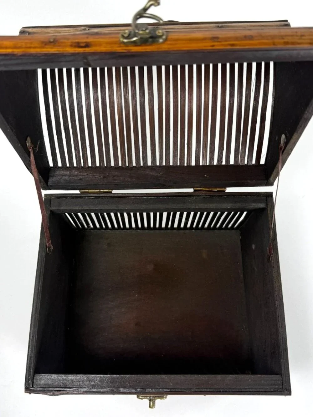 Vintage Bamboo & Wood Storage Chest Birdhouse Style Box Asian Boho Decor